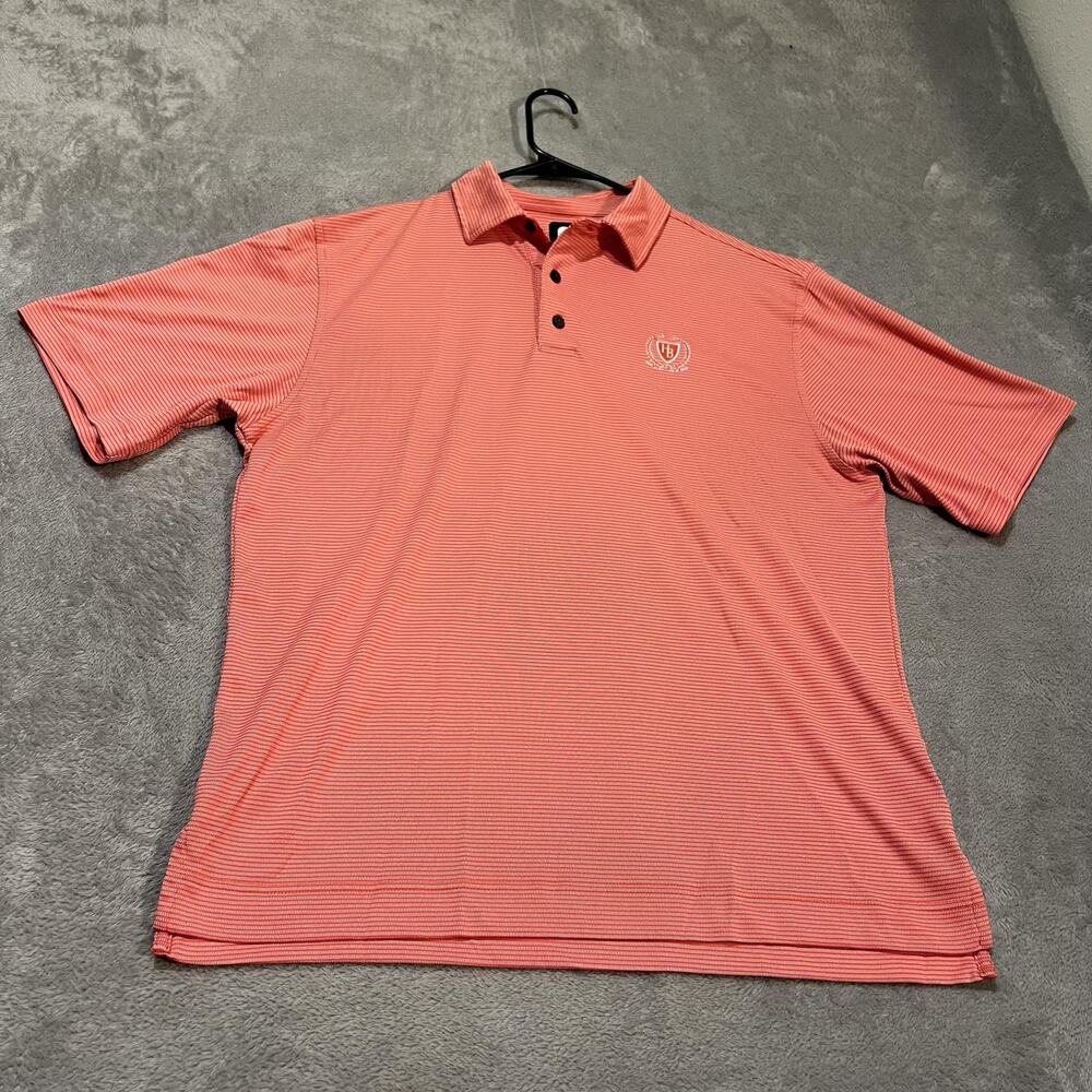 FootJoy Golf Polo Shirt Mens Large Red Micro Stripe Performance 3-Button FJ Logo